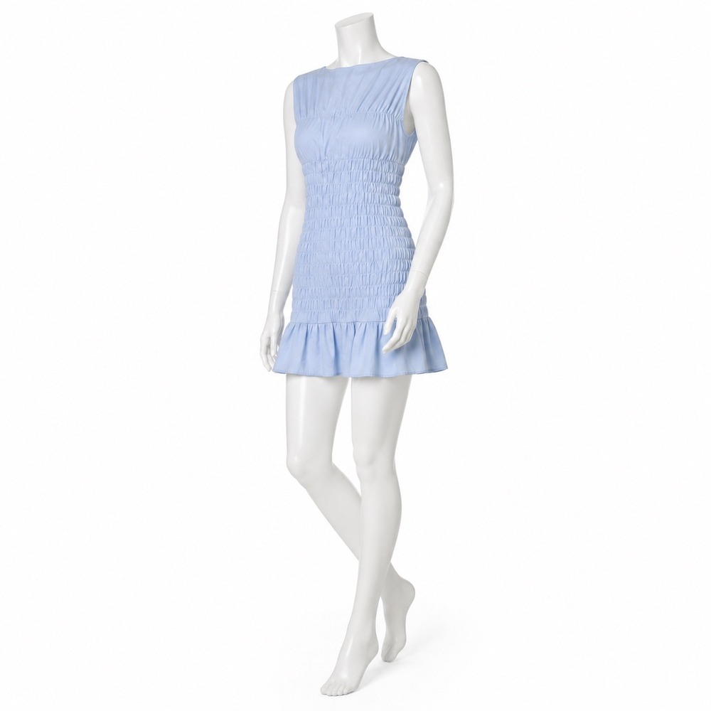 NEW Another Girl Baby Blue Smocked Ruffle Mini Dress Women's Large Shirred